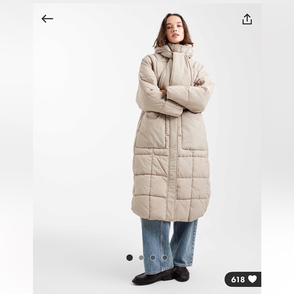 ASOS quilted longline puffer coat in stone - Picture 2 of 7